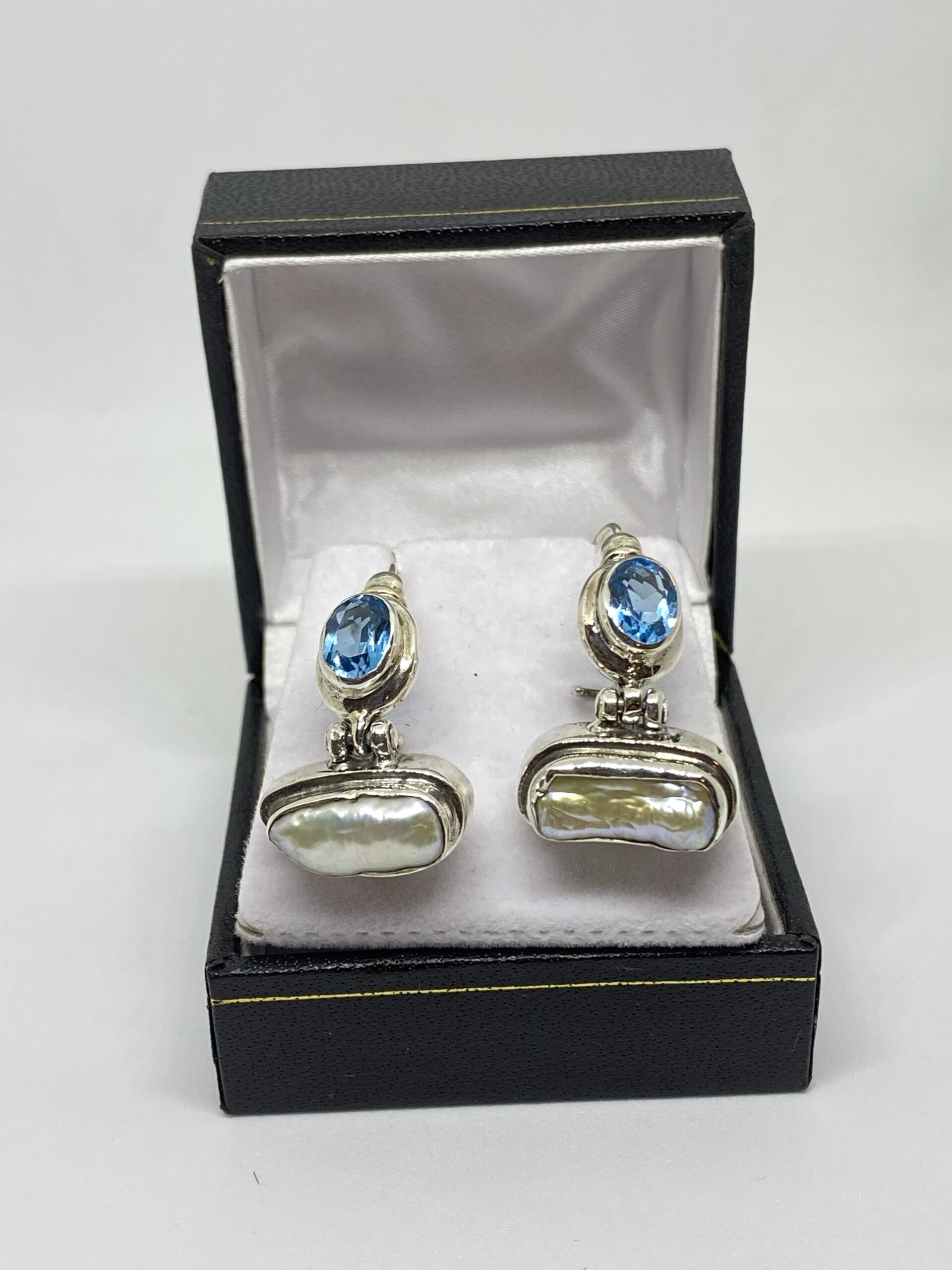 Biwa Pearl & Blue Topaz Drop Earrings - By Design Jewellers Killarney Mall