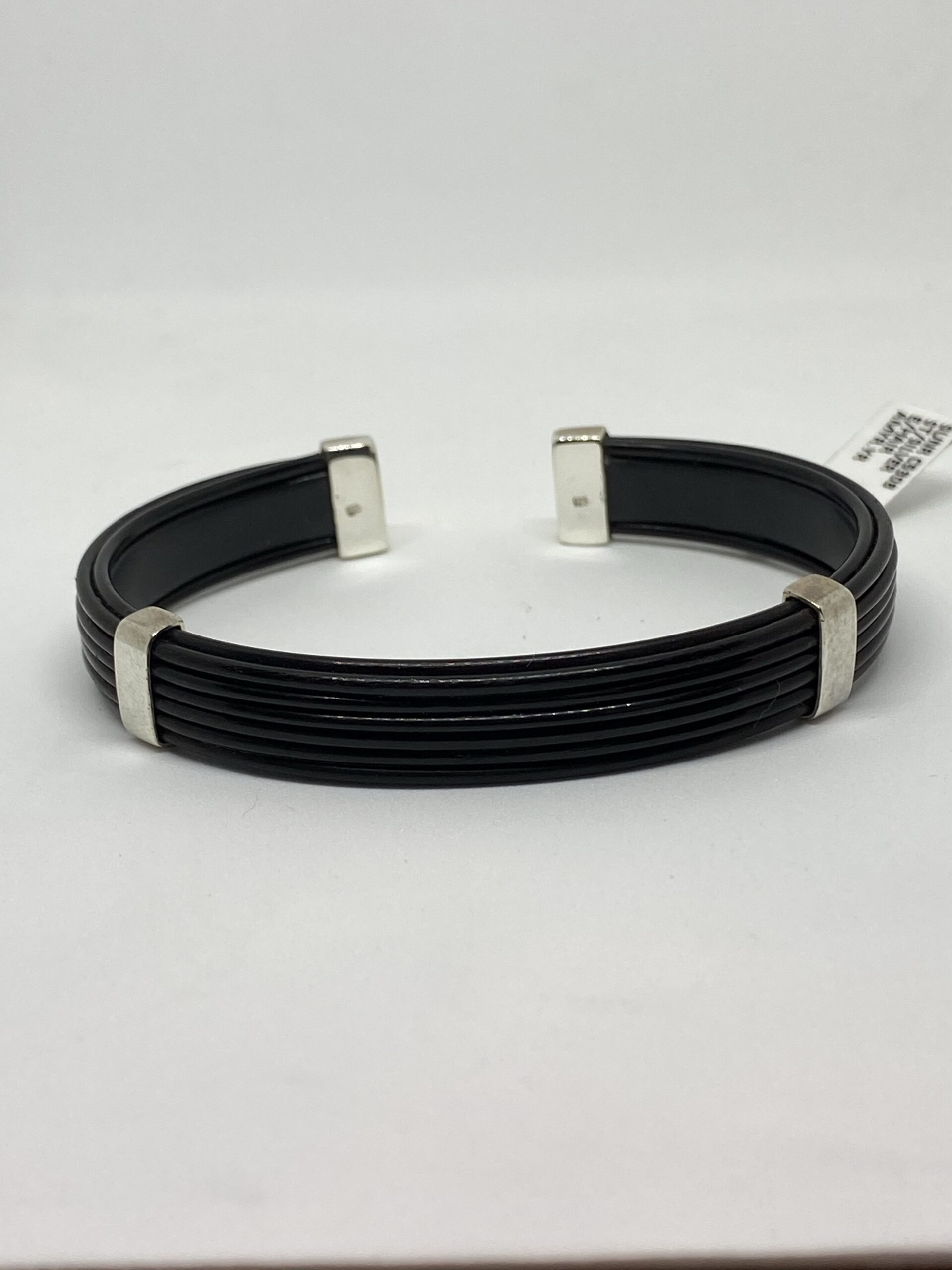 African Creative :: Gents Burnt Edges Silver And Elephant Hair Bangle