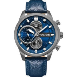 Police Reactor Quartz Dual Time Blue Dial Gunmetal Steel Watch (PEWGF0039202)