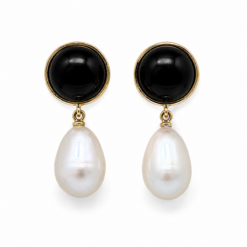 9ct Yellow Gold Onyx & Pearl Earrings