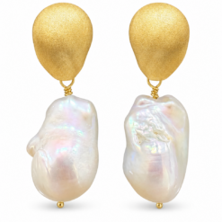 Gold Plated Sterling Silver Baroque  Pearl Drop Earrings