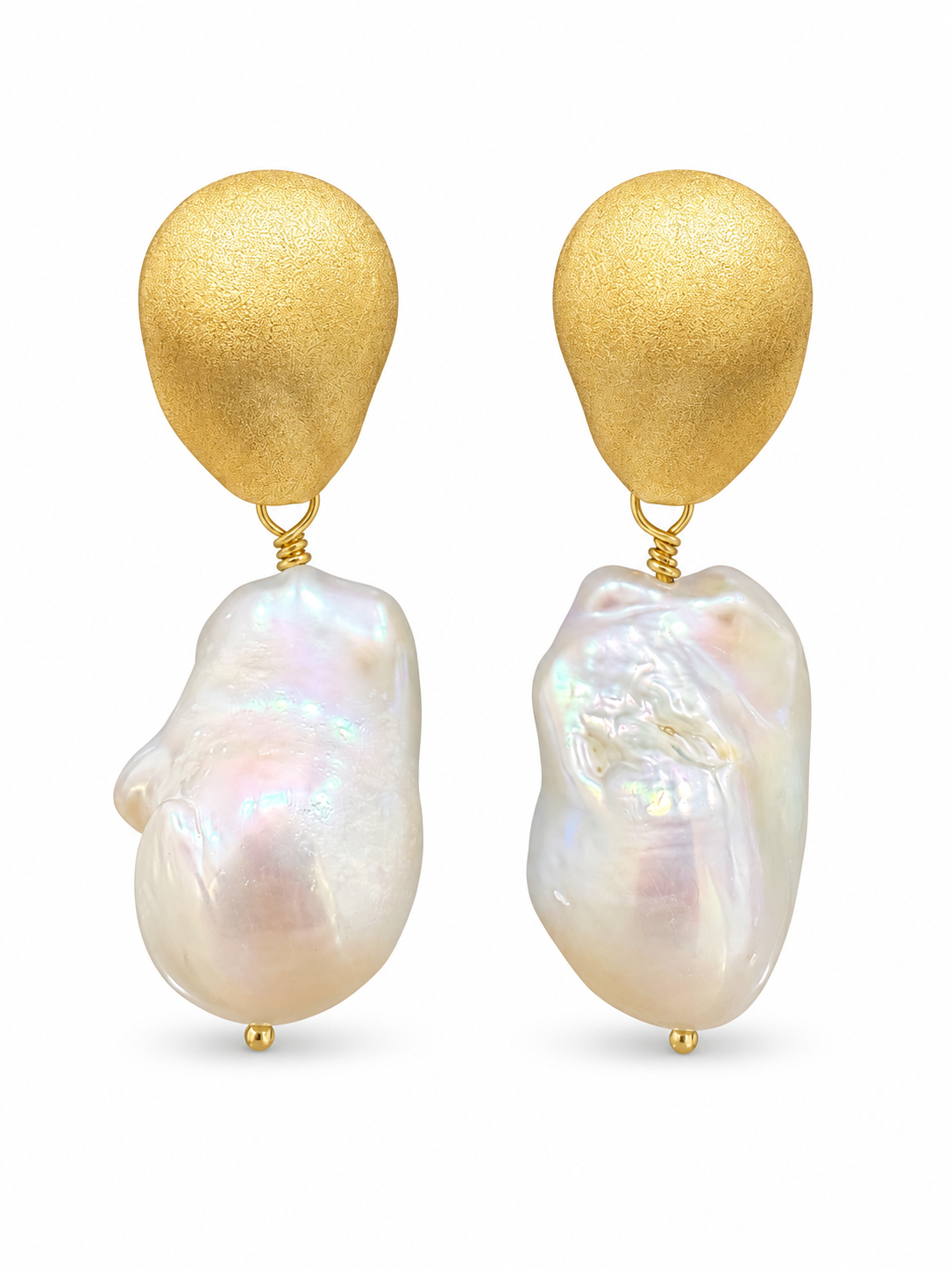 Gold Plated Sterling Silver Baroque Pearl Drop Earrings
