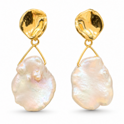 Gold Plated Sterling Silver Flat Baroque Pearl Earrings