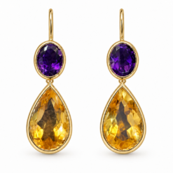 9ct Yellow Gold Amethyst & Citrine Drop Earrings