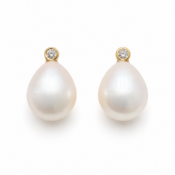 9ct Yellow Gold Diamond & Fresh water Pearl Earrings