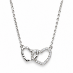 Sterling Silver Interlocking Cubic Zirconia Heart Necklace