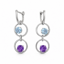 Blue Topaz & Amethyst Diamond Drop Earrings