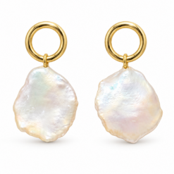 Gold Plated Sterling Silver Circle Fresh Water Pearl Drop Earrings
