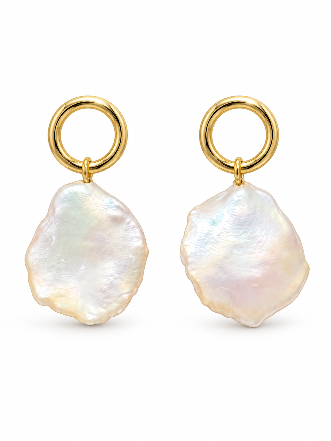 Gold Plated Sterling Silver Circle Fresh Water Pearl Drop Earrings
