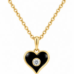 9ct Yellow Gold Black Enamel & Cubic Set Heart
