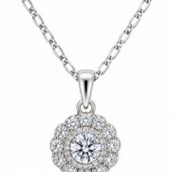9ct White Gold Cubic Zirconia Pendant & Chain