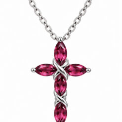 White Gold & Garnet Cross